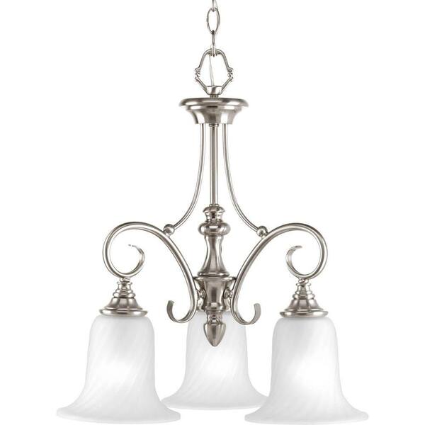 Progress Lighting Kensington Collection 3-Light Brushed Nickel Chandelier with Swirled Etched Glass Shade