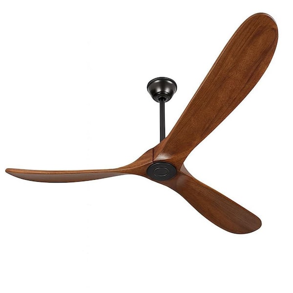 72 in.Black Standard Ceiling Fan with Brown Wood Solid Blades, No Light, Downrod Mount, 6-Speed DC Motor,Remote Control