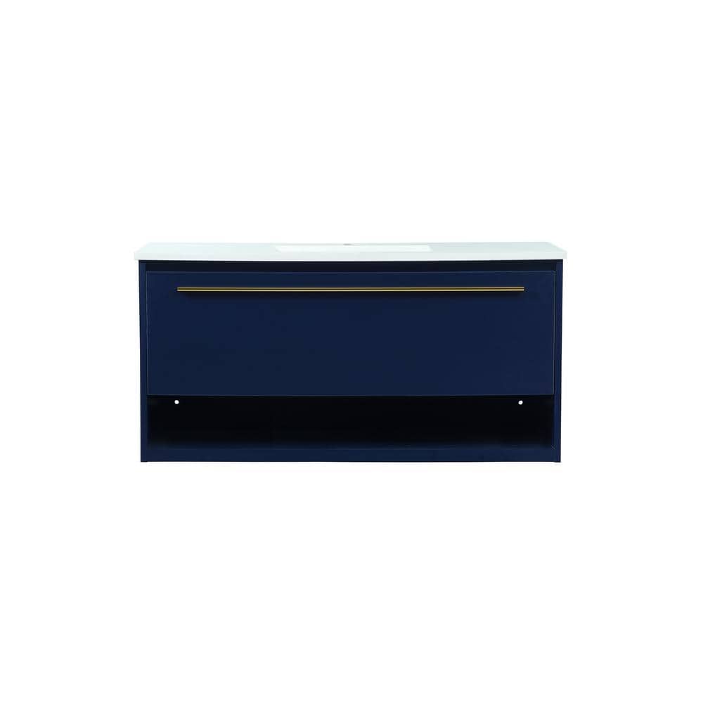 Simply Living 40 in. Single Bathroom Vanity in Blue with Quartz Vanity Top 