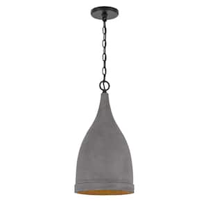 Remington 10 in. D x 19.63 in. H 1-Light Black Concrete Metal Grey Shade Pendant