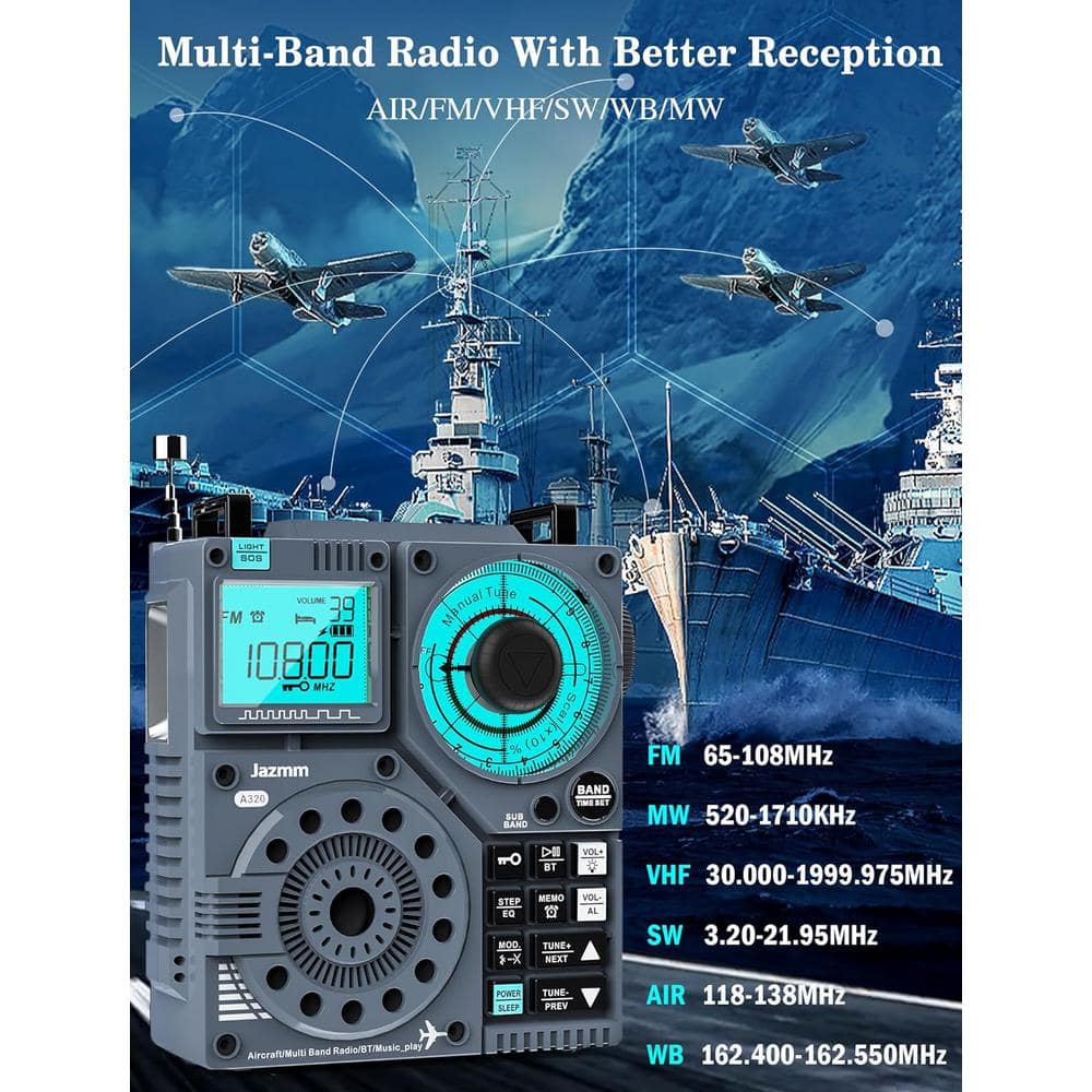 Portable Gray Multi-Band Shortwave Radio with Bluetooth and App Control