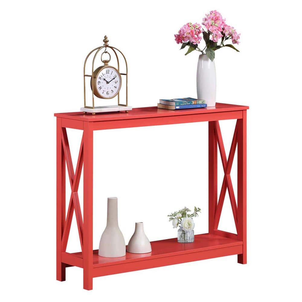 Coral Wood Console Table with Storage Shelves