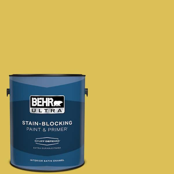 BEHR ULTRA 1 gal. #P320-6 Sulfur Yellow Extra Durable Satin Enamel Interior Paint & Primer