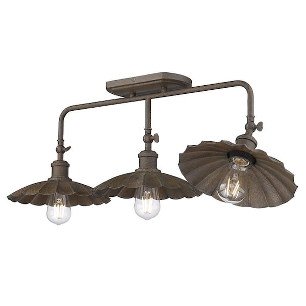 Golden Lighting - Clemence 30.88 in. 3-Light Dark Rust Vanity Light
