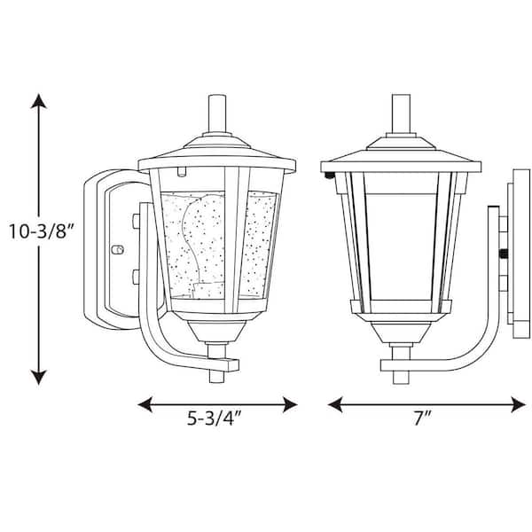 East Haven Collection 1-Light Textured Black Clear Seeded Glass Transitional Outdoor Small Wall Lantern Light