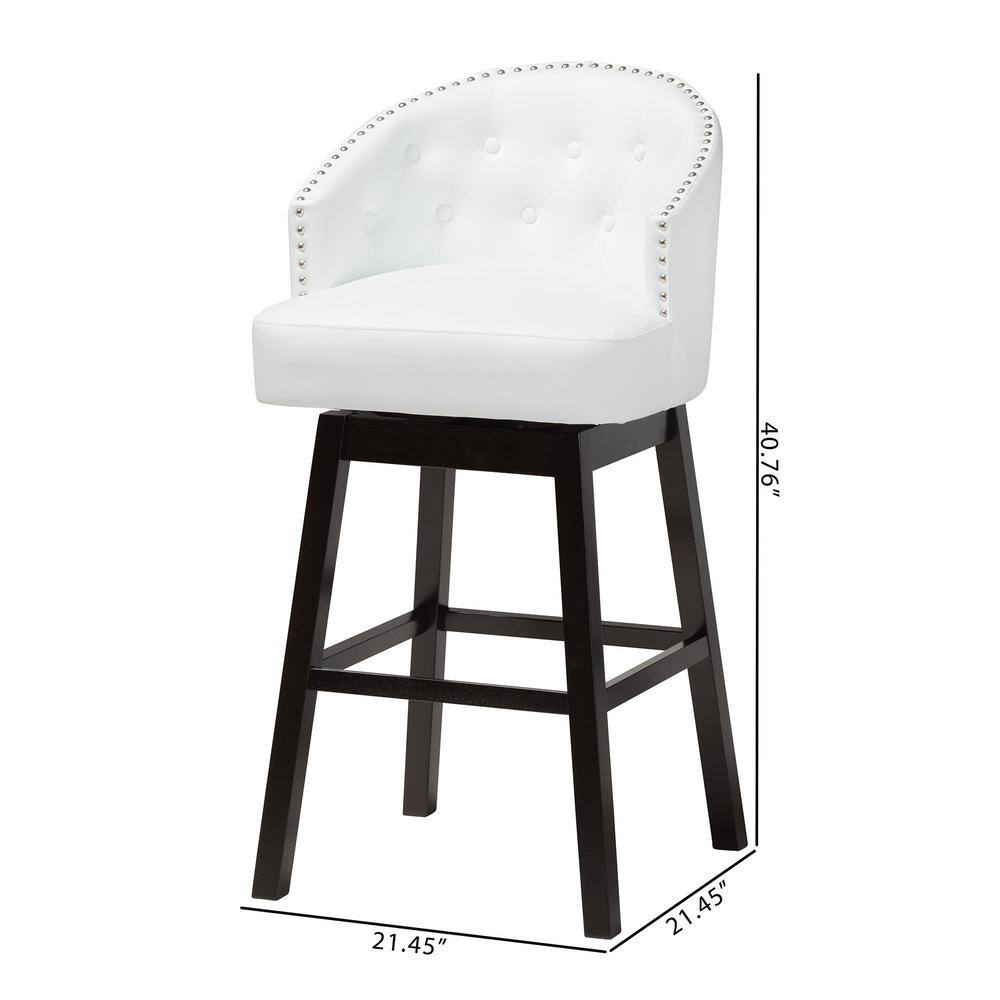 Set of 2 White Faux Leather Tufted Swivel Barstools with Nailhead Trim