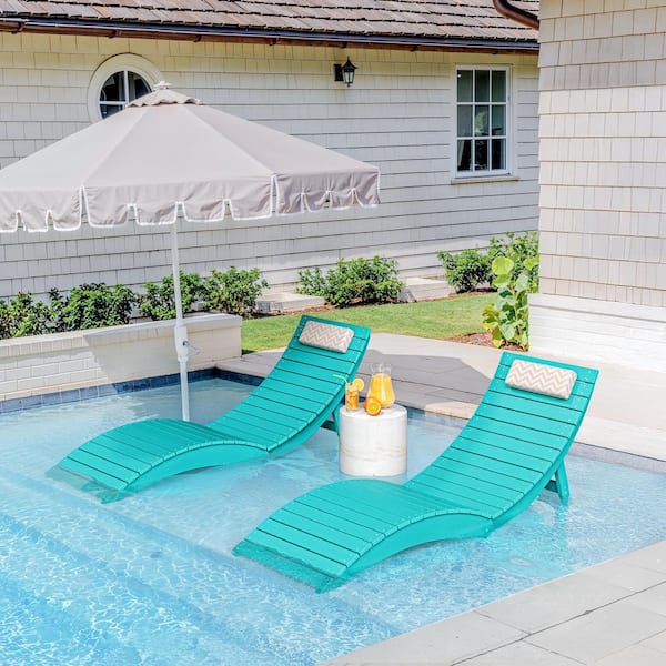 Aruba Blue Folding 1-Piece HDPS Plastic Aquawave Outdoor Chaise Lounge with Cushions Up to 11 in. Deep