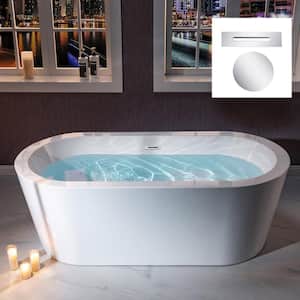 Reve 66.375 in. Acrylic Freestanding Bathtub with Drain and Overflow Included in White