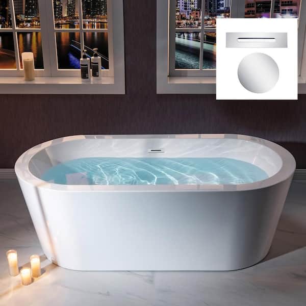 WOODBRIDGE Reve 66.375 in. Acrylic Freestanding Bathtub with Drain and Overflow Included in White