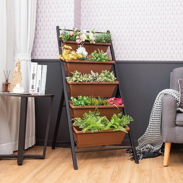 5-Tier Vertical Herb Garden Planter Box Outdoor Elevated Raised Bed Brown