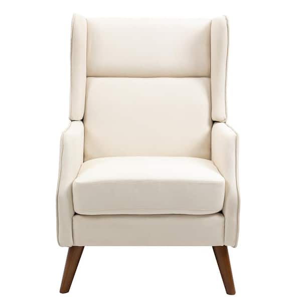 Uixe Modern White Cotton Linen Accent Arm Chair with High back(Set of 1)