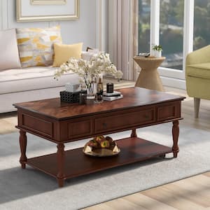 Retro 47.2 in. Espresso Rectangle Wood Coffee Table with Drawer and Caster Wheels