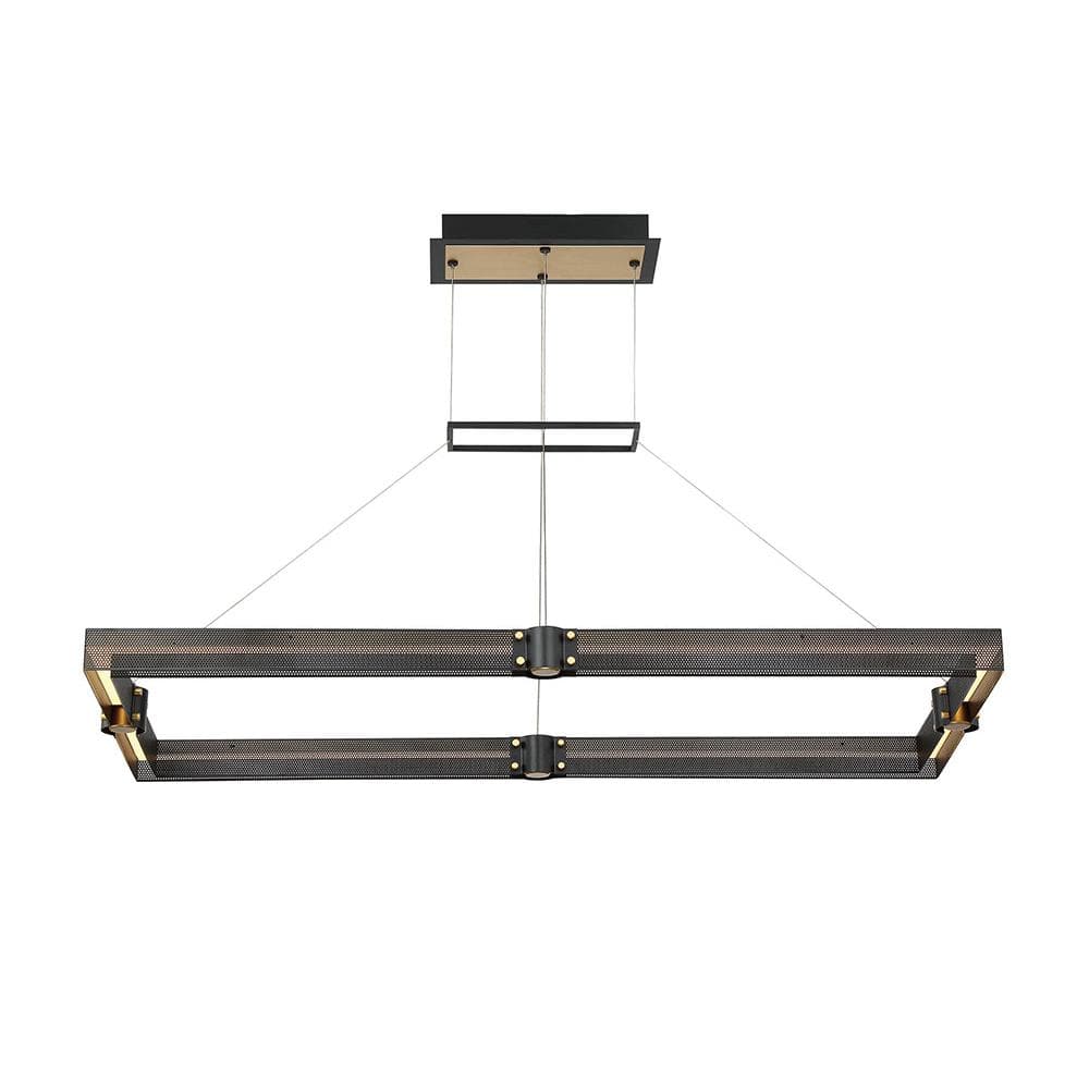 Admiral Matte Black and Gold LED Rectangular Chandelier