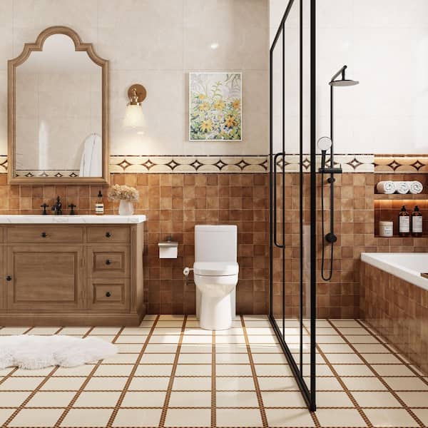 Compact 1.1/1.6 GPF Round 1-Piece Toilet Combo in White with Bidet Attachment, Dual Nozzles and Adjustable Fit