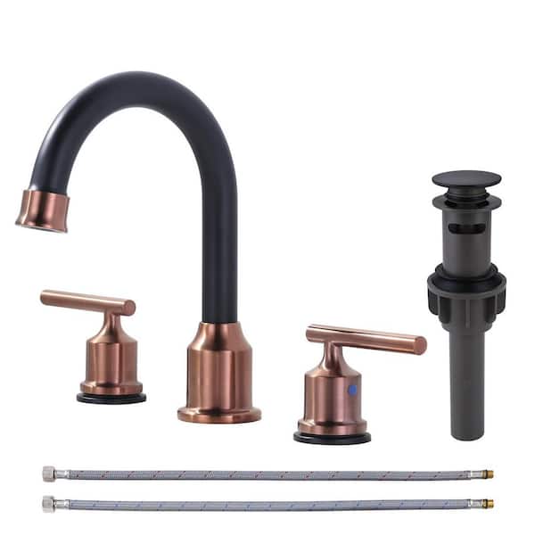 8 in. Widespread Double Handle Bathroom Faucet in Rose Gold and Black