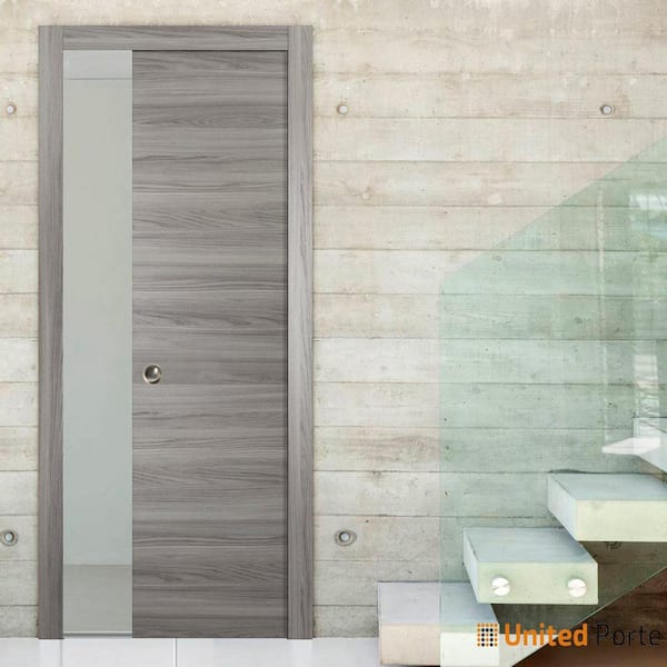 Planum 0010 28 in. x 80 in. Flush Gray Ash Finished Wood Sliding Door with Single Pocket Hardware