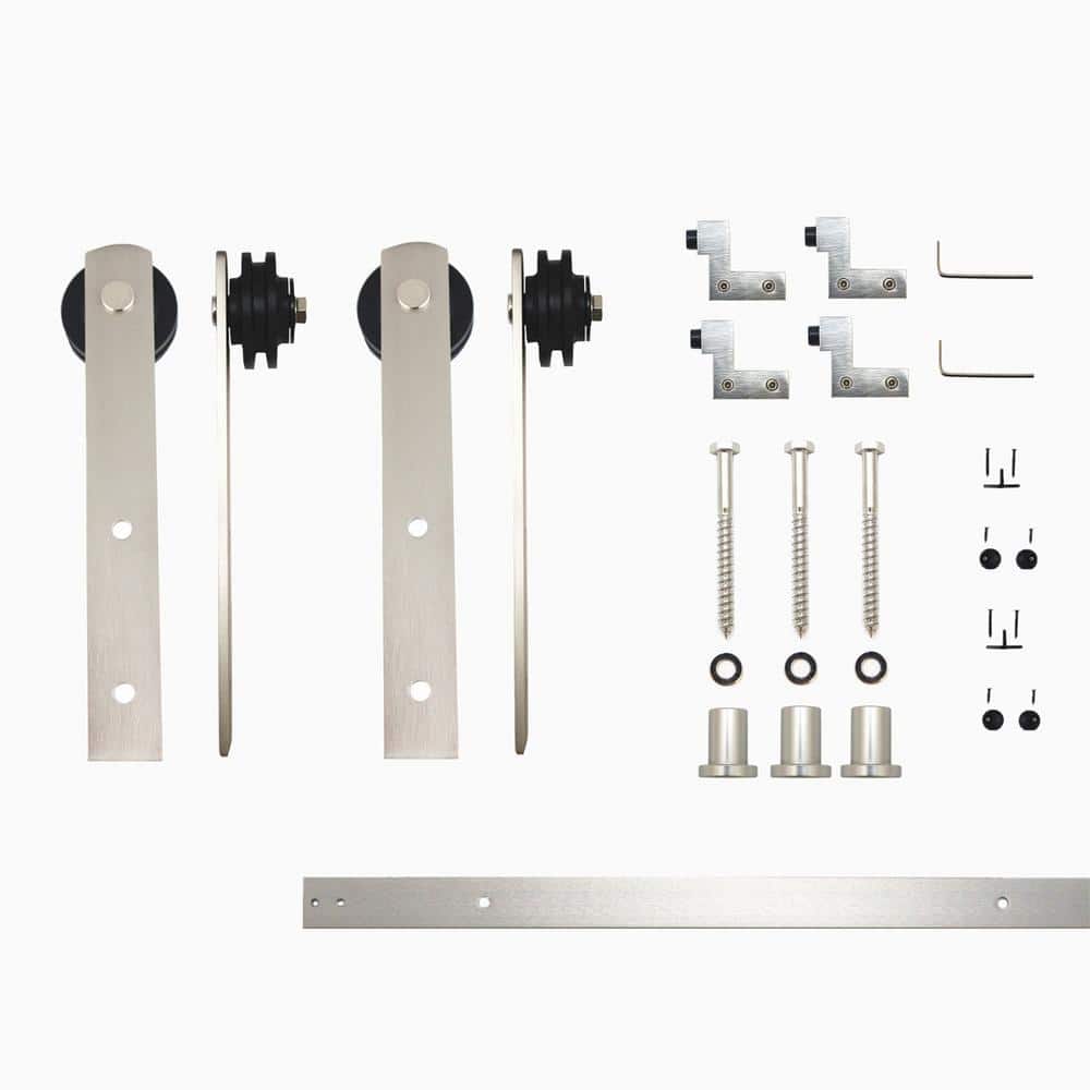 Brushed Nickel 4ft Sliding Barn Door Hardware Kit for Double Doors