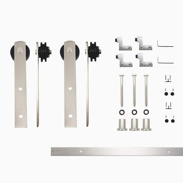 HOMACER 4 ft./48 in. Brushed Nickel Non-Bypass Sliding Barn Door Hardware Kit Straight Design Roller for Double Doors