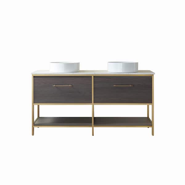 ROSWELL Murcia 60 in. W x 22 in. D x 36 in. H Bath Vanity in Suleiman Oak with White Composite Grain Stone Top