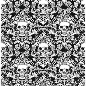 Skulls Black Fieri Novelty Vinyl Peel and Stick Wallpaper Roll