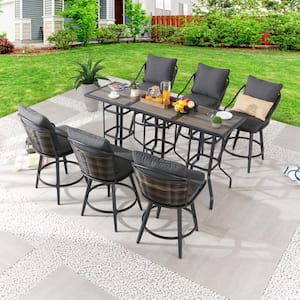 9-Piece Metal Bar Height Outdoor Dining Set with Gray Cushions