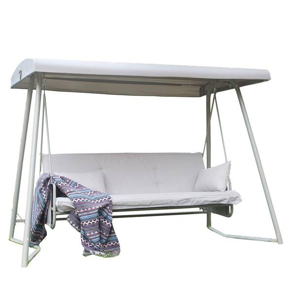 Direct Wicker Victoria Patio Steel Swing Chair With Gray Cushion 3 Seat W40018715 The Home Depot