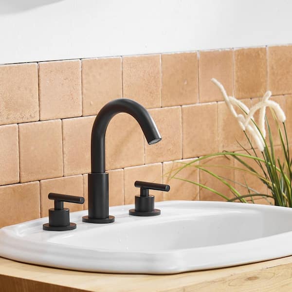 8 in. Widespread Double Handle Bathroom Faucet With Pop-up Drain Assembly in Matte Black