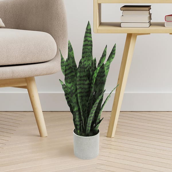 25 in. Sansevieria Artificial Snake Plant in Grey Pot