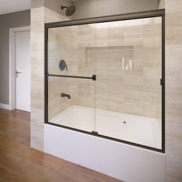 Classic 60 in. x 57 in. Semi-Frameless Sliding Bathtub Door in Oil Rubbed Bronze