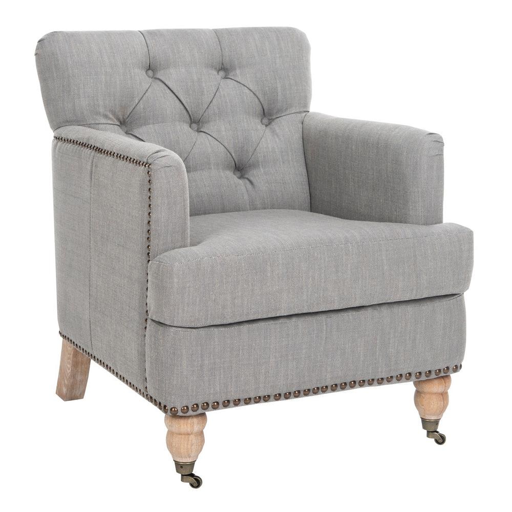 Colin Stone Grey Leather and Wood Contemporary Armchair