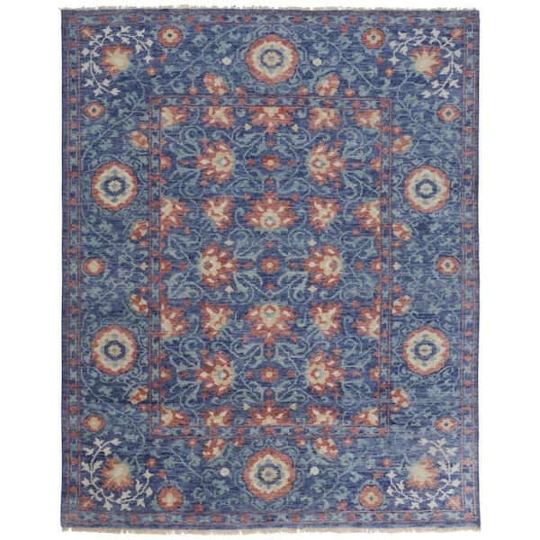 2 ft. x 8 ft. Blue, Beige Floral Area Rug