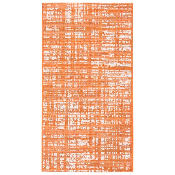 Courtyard Orange/Ivory 2 ft. x 4 ft. Abstract Graph Indoor/Outdoor Area Rug
