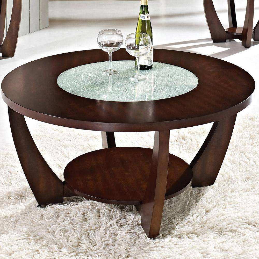 Rafael Round Cherry Wood Cocktail Table with Glass Inlay