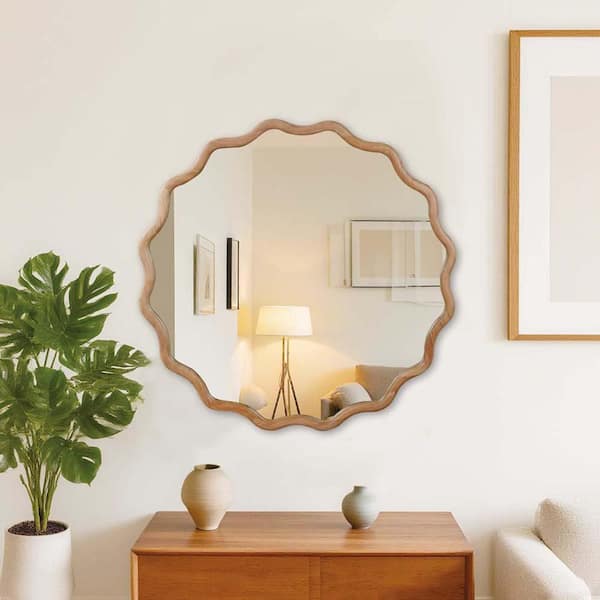 36 in W x 36 in. H Round Wood Mirror for Wall, Rustic Bathroom Vanity Mirror, Decorative Mirror for Entryway, Bedroom