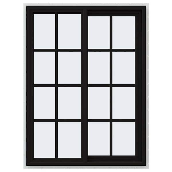 JELD-WEN 36 in. x 48 in. V-4500 Series Black FiniShield Vinyl Right-Handed Sliding Window with Colonial Grids/Grilles