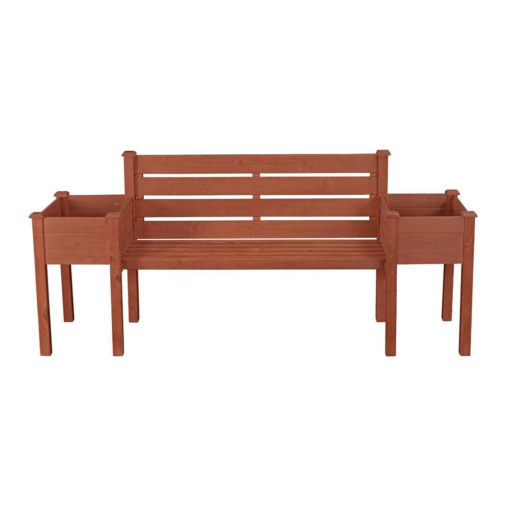 Medium Brown Wood Planter Bench with Slanted Backrest