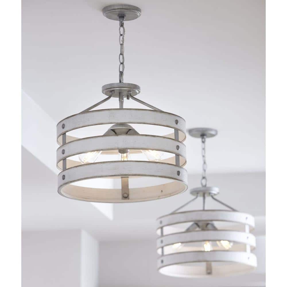 Gulliver 17" White and Galvanized Farmhouse Drum Light