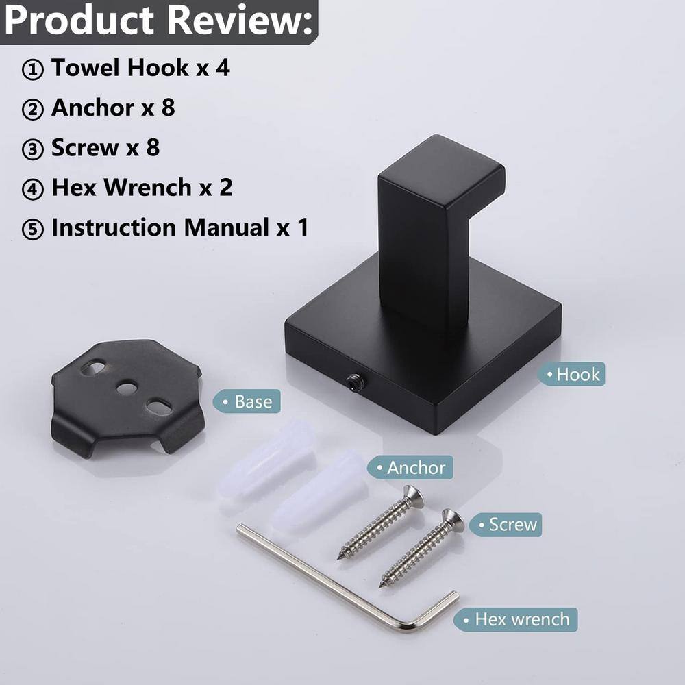 Matte Black Stainless Steel Wall Mounted J-Hook Set
