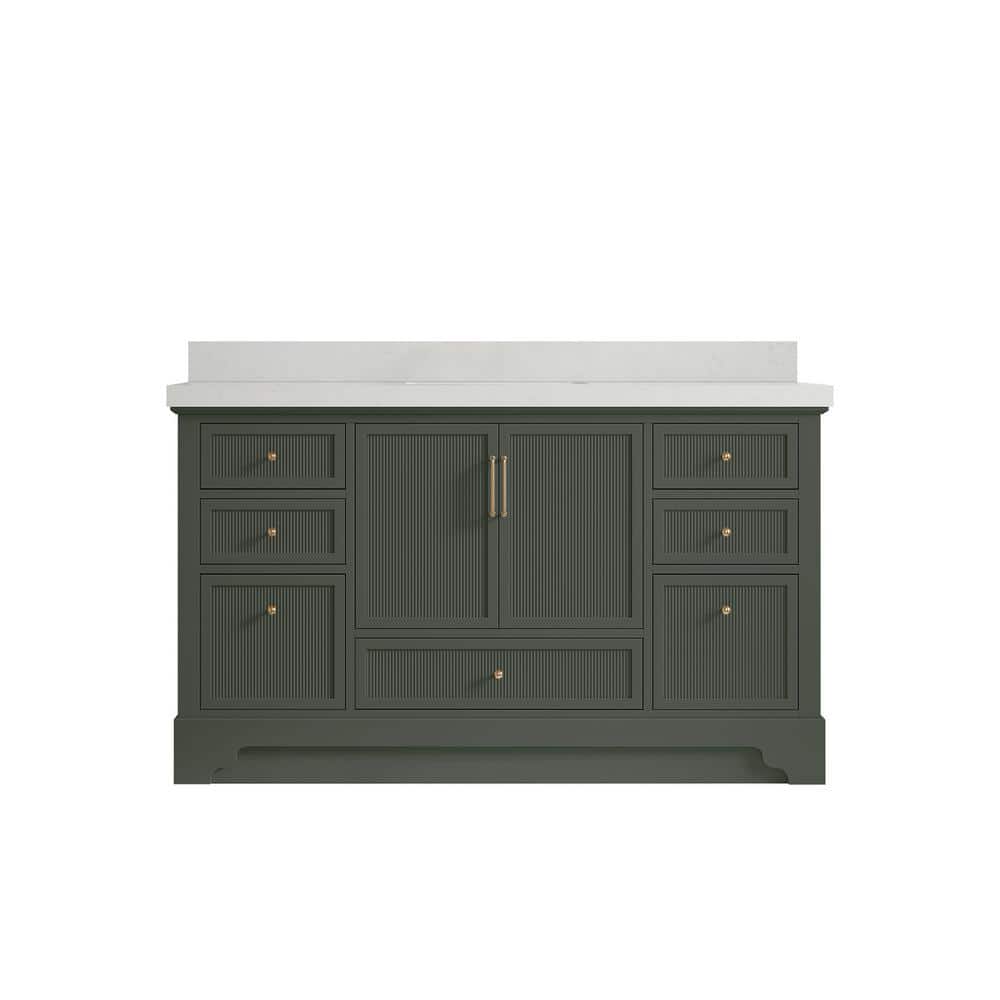 Willow Collections Alys 60 in. W x 22 in. D x 36 in. H Single Sink Bath Vanity in Pewter Green with 2 in. carrara qt top -  ALS_PGCARZ60S