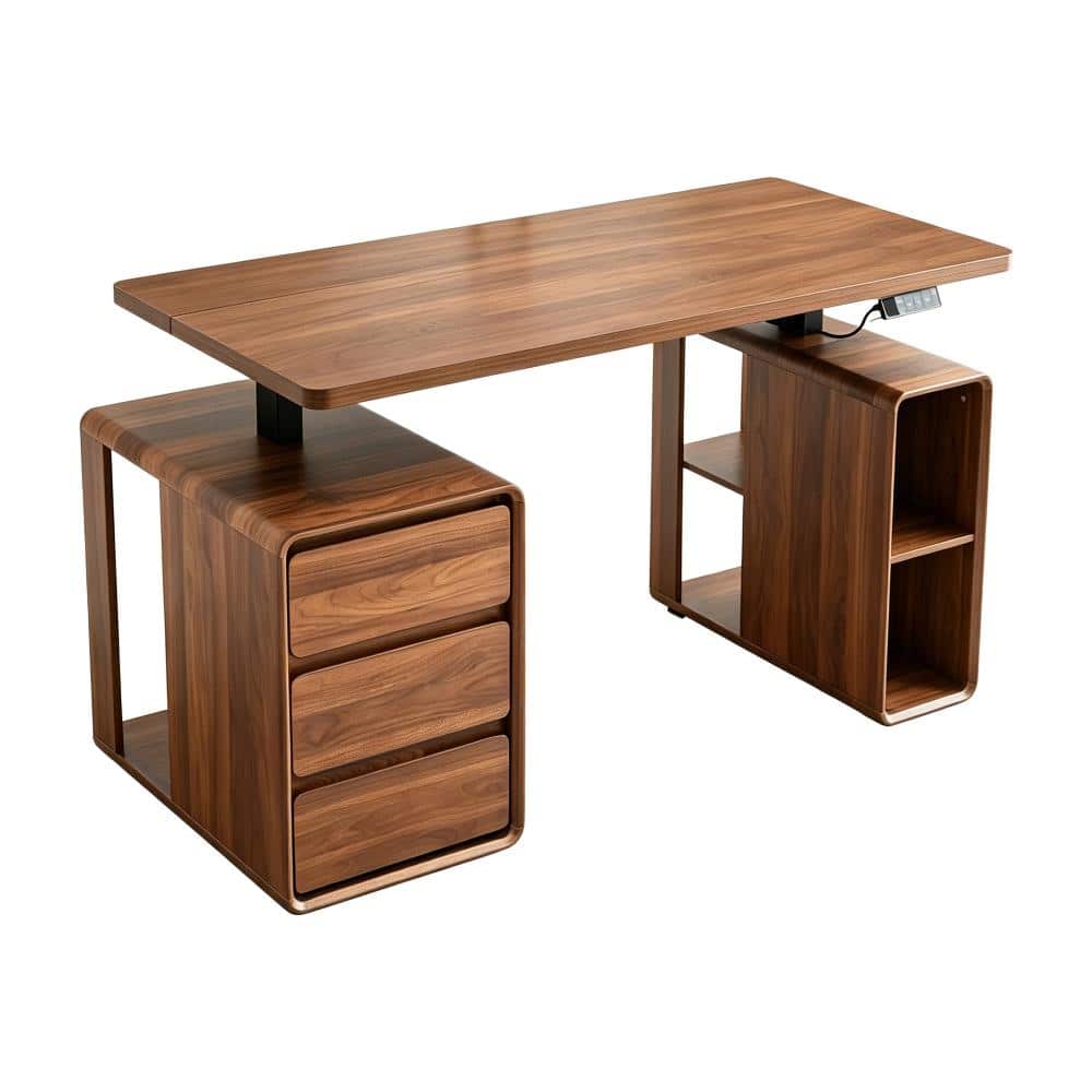 ATHMILE 43.3 in.H Electric Rectangle Walnut MDF Stand Desk with