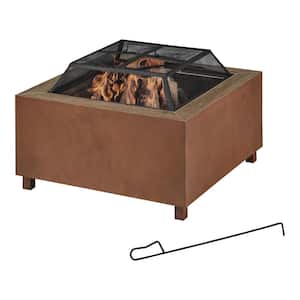 Nickleby 33 in. Cube Steel Brown Low Smoke Wood Burning Fire Pit with Stainless Steel Bowl and Wood-look Tile Top