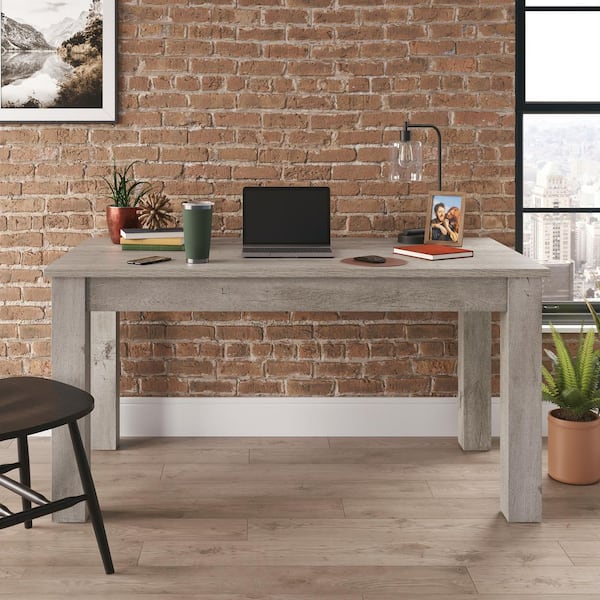 Baton Rouge Engineered Wood Sit-to-Stand L-Desk in Champagne Oak Finish