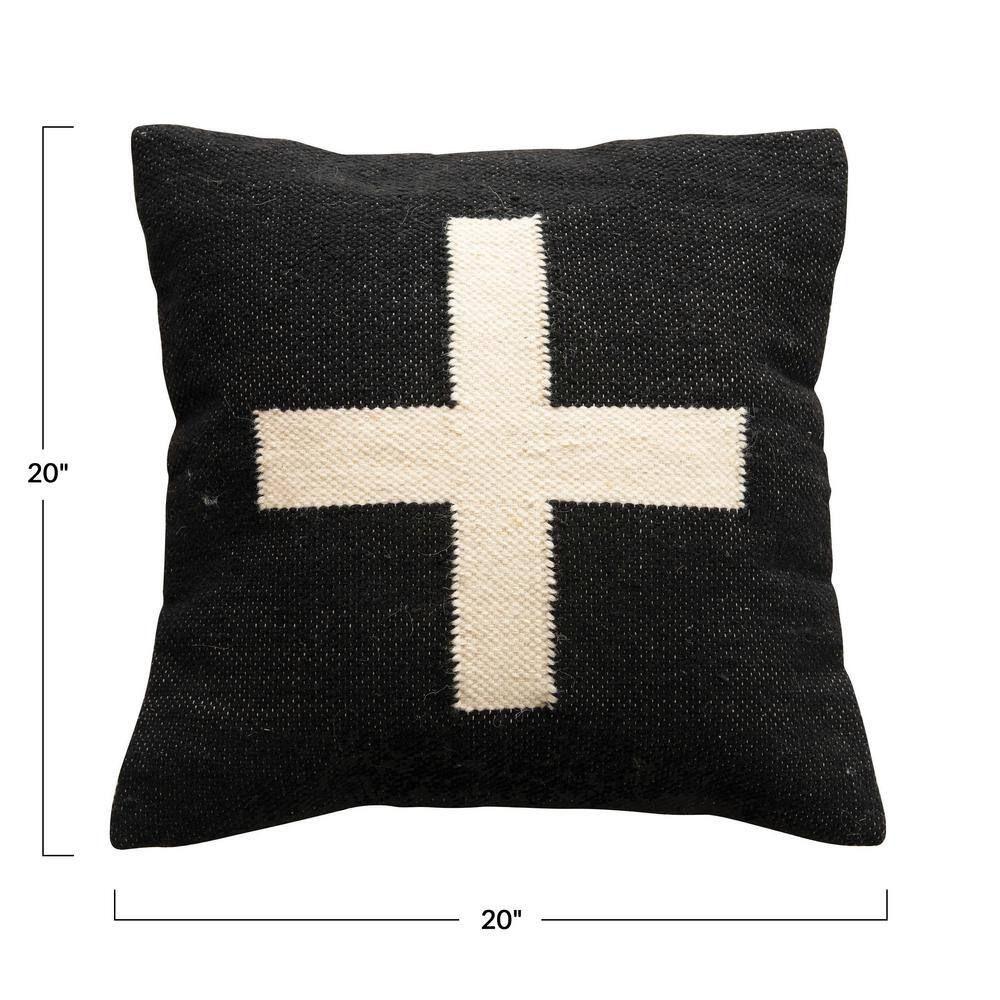 Black and Cream Wool Blend Swiss Cross Pillow