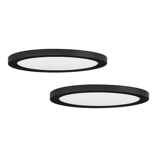 Commercial Electric 13 in. New Ultra-Low Profile Edgelit 5CCT Selectable LED Flush Mount Matte Black (2-Pack)