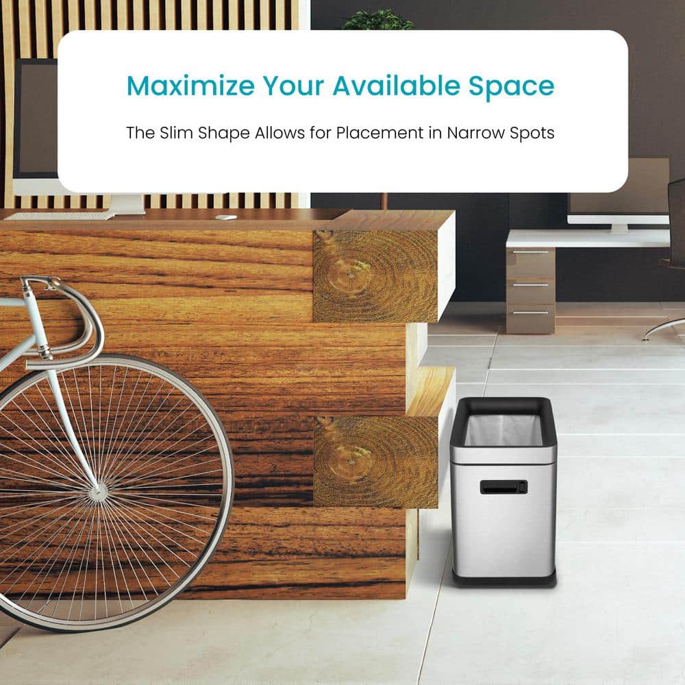 Slim Stainless Steel Open Top Trash Can for Commercial Use