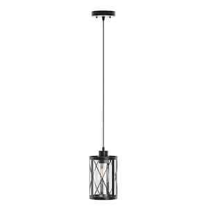 Atisea Modern Farmhouse 1-Light Matte Black Dimmable Pendant Light with Clear Glass Shade