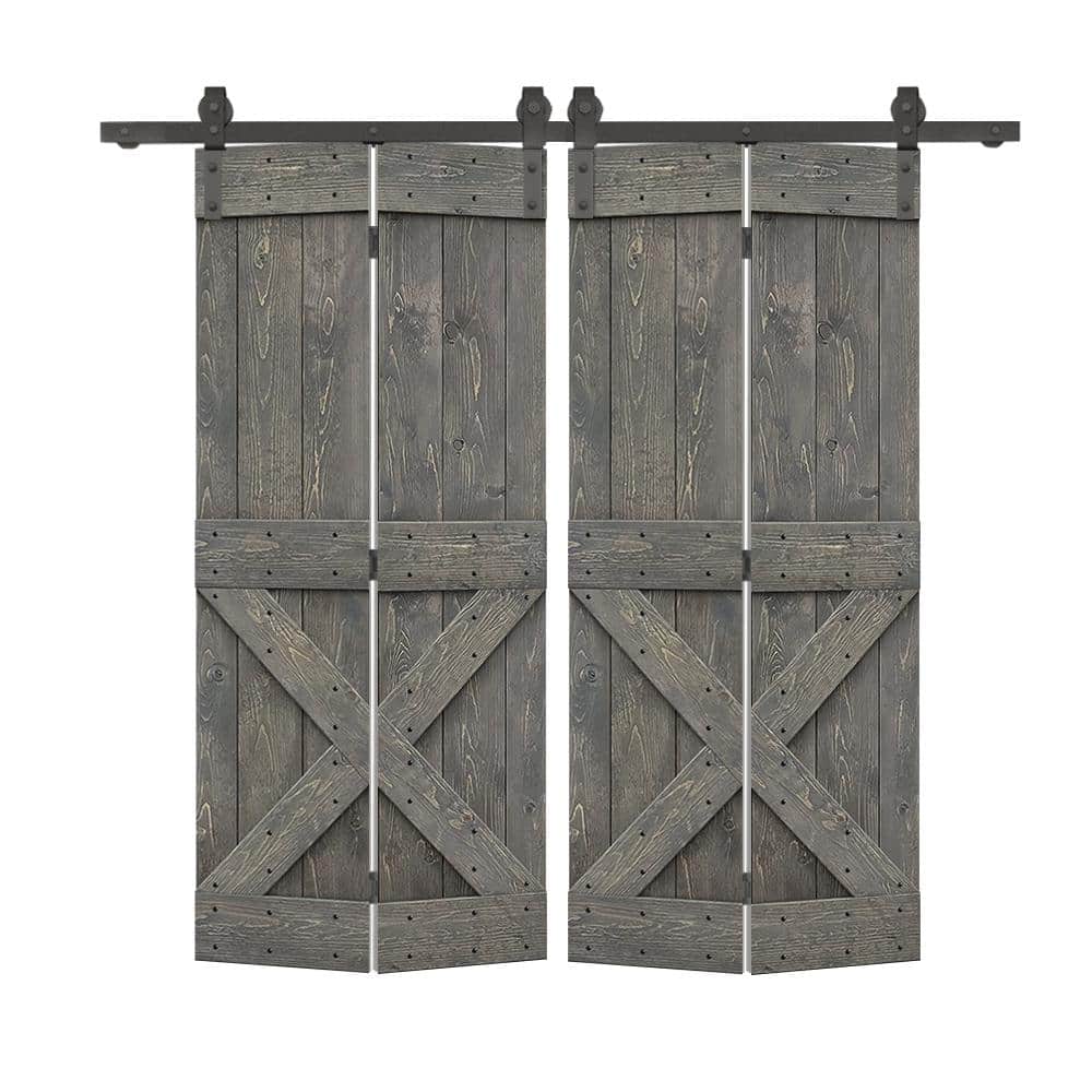 72 in. x 84 in. Mini X Series Weather Gray Stained DIY Wood Double Bi-Fold Barn Doors with Sliding Hardware Kit price history on PriceWatchPro