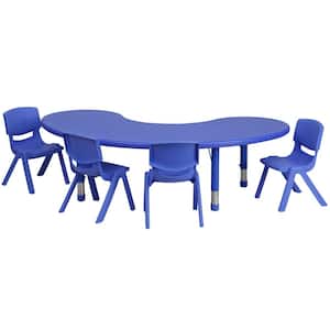 5-Piece Half Moon Metal Top Table and Chair Set in Blue