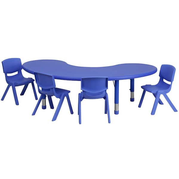 Carnegy Avenue 5-Piece Half Moon Metal Top Table and Chair Set in Blue