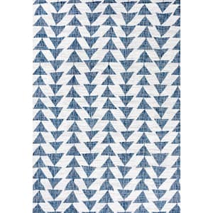 Andratx Modern Blue/Ivory 5 ft. x 8 ft. Tribal Geometric Indoor/Outdoor Area Rug